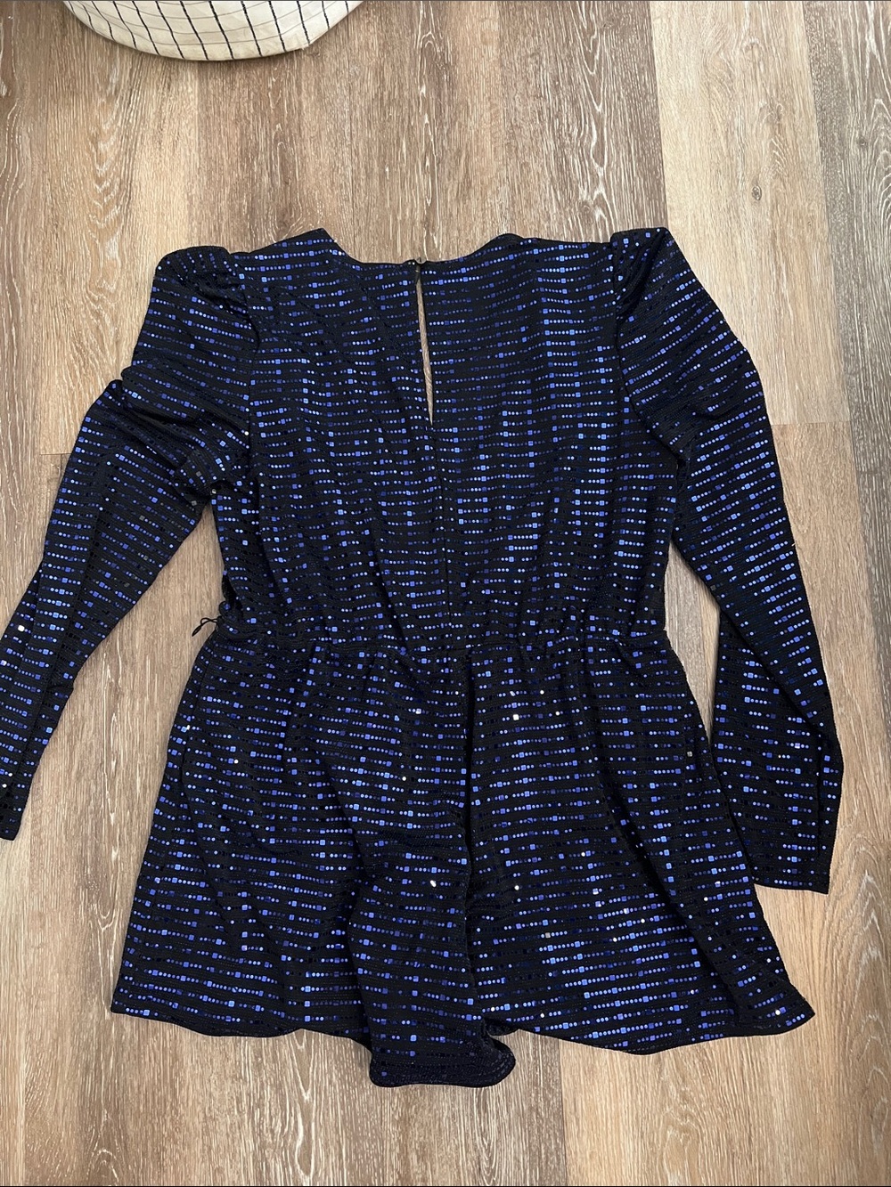 Lulu's Navy Blue Sequin Long-Sleeve V-Neck Romper - Picture 4 of 5
